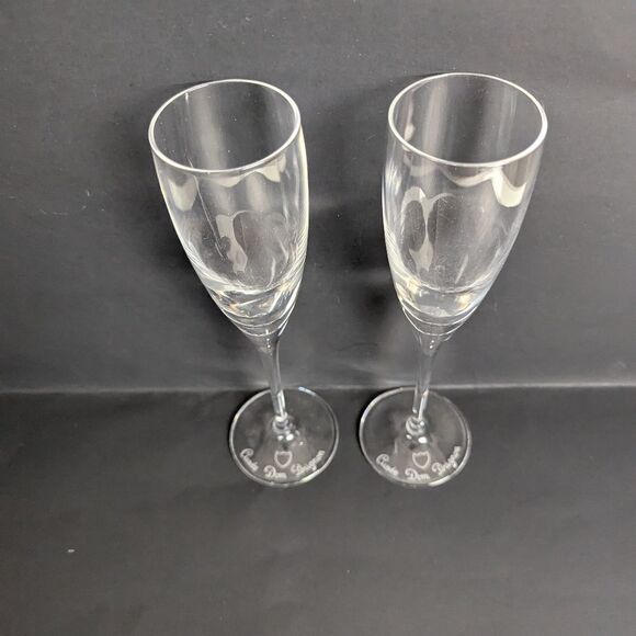 Dom Perignon crystal champagne flutes set of 2 etched logo - Picture 2 of 5